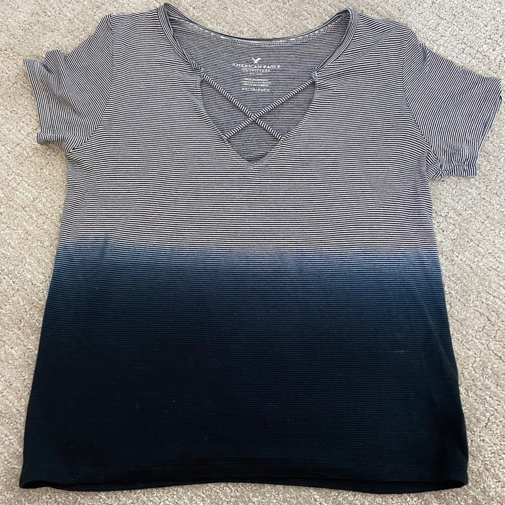 XS American eagle Black and white stripped tshirt